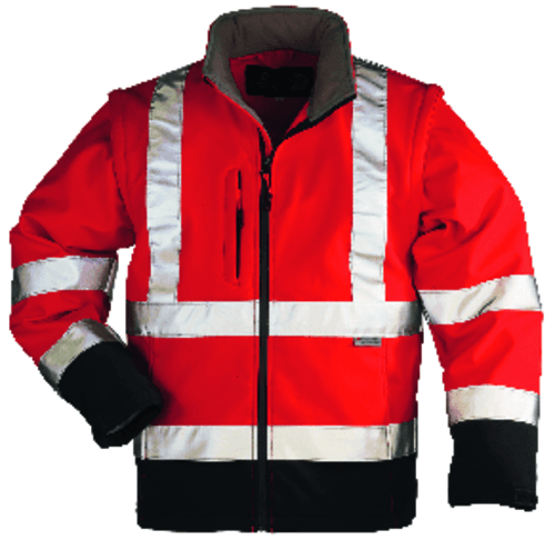 Yüksek Görünürlüklü 3 Katmanlı Softshell Ceket — HV Kırmızı / Lacivert