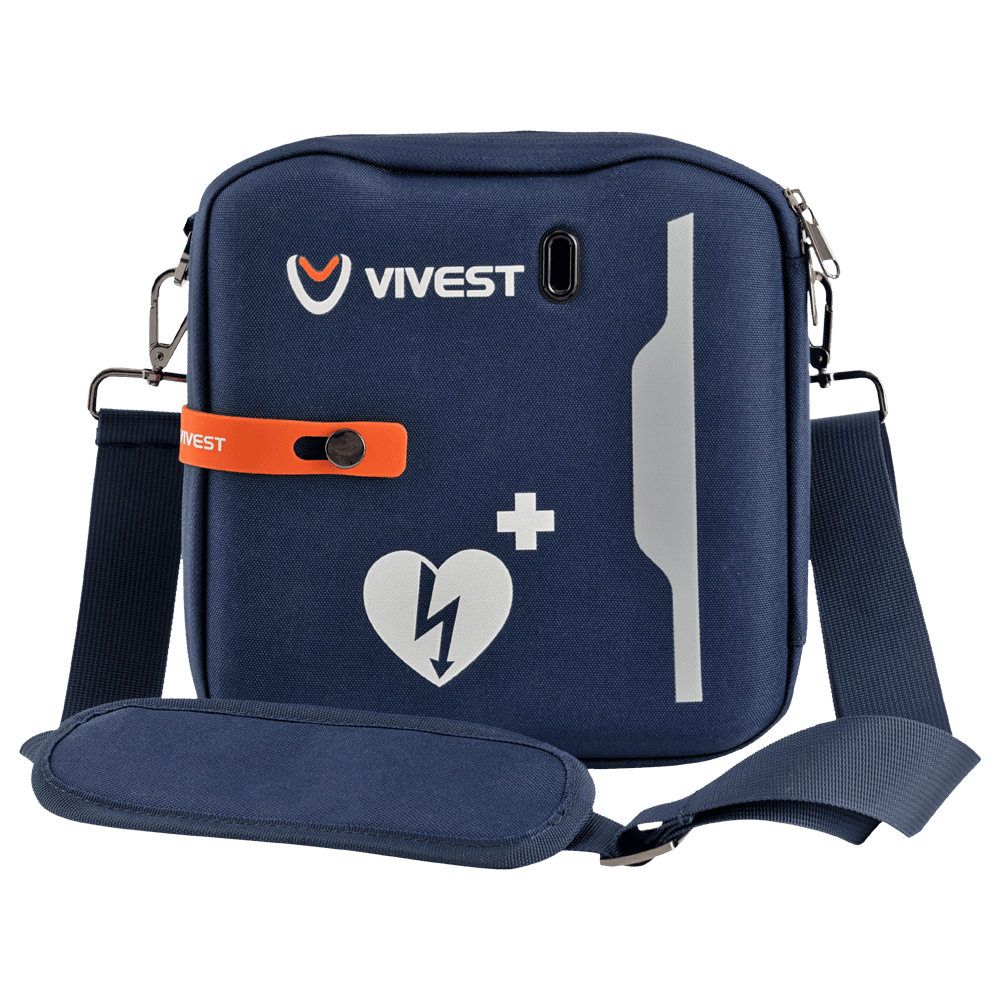 ViVest PowerBeat X1/X3 AED taşıma çantası — fermuarlı, omuz askılı, lacivert